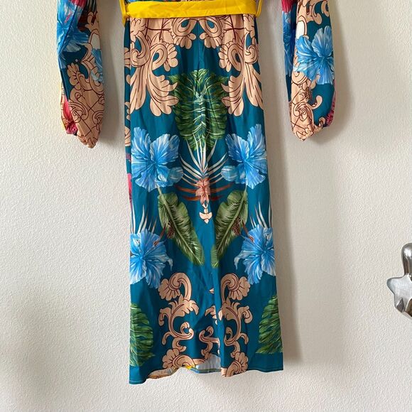 Rushed Maxi Dress size L Shein Multicolor Floral Long Sleeve V Neck - Picture 7 of 14